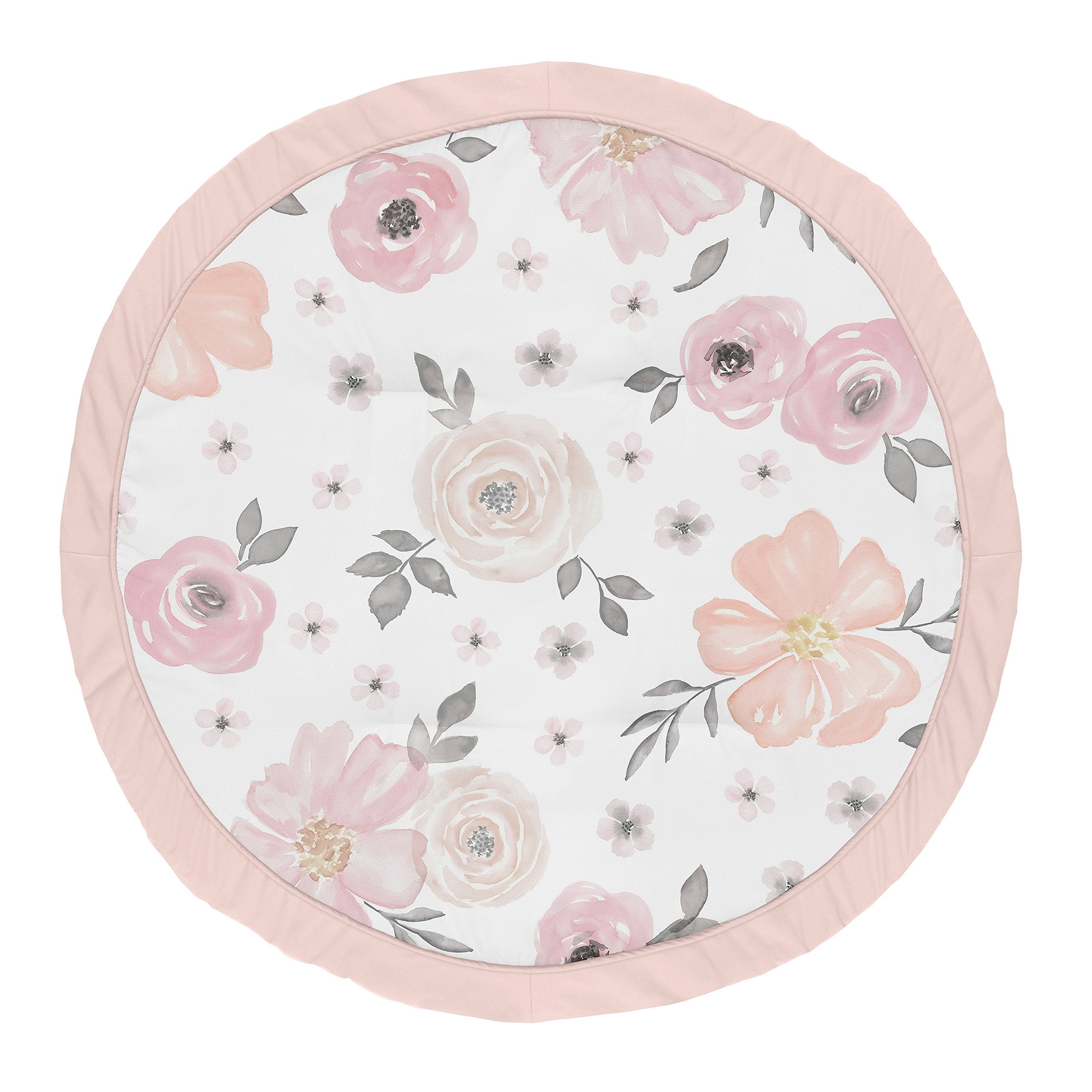 Sweet Jojo Designs baby play mat round pink grey boho floral provides a soft, moisture-wicking tummy time surface.