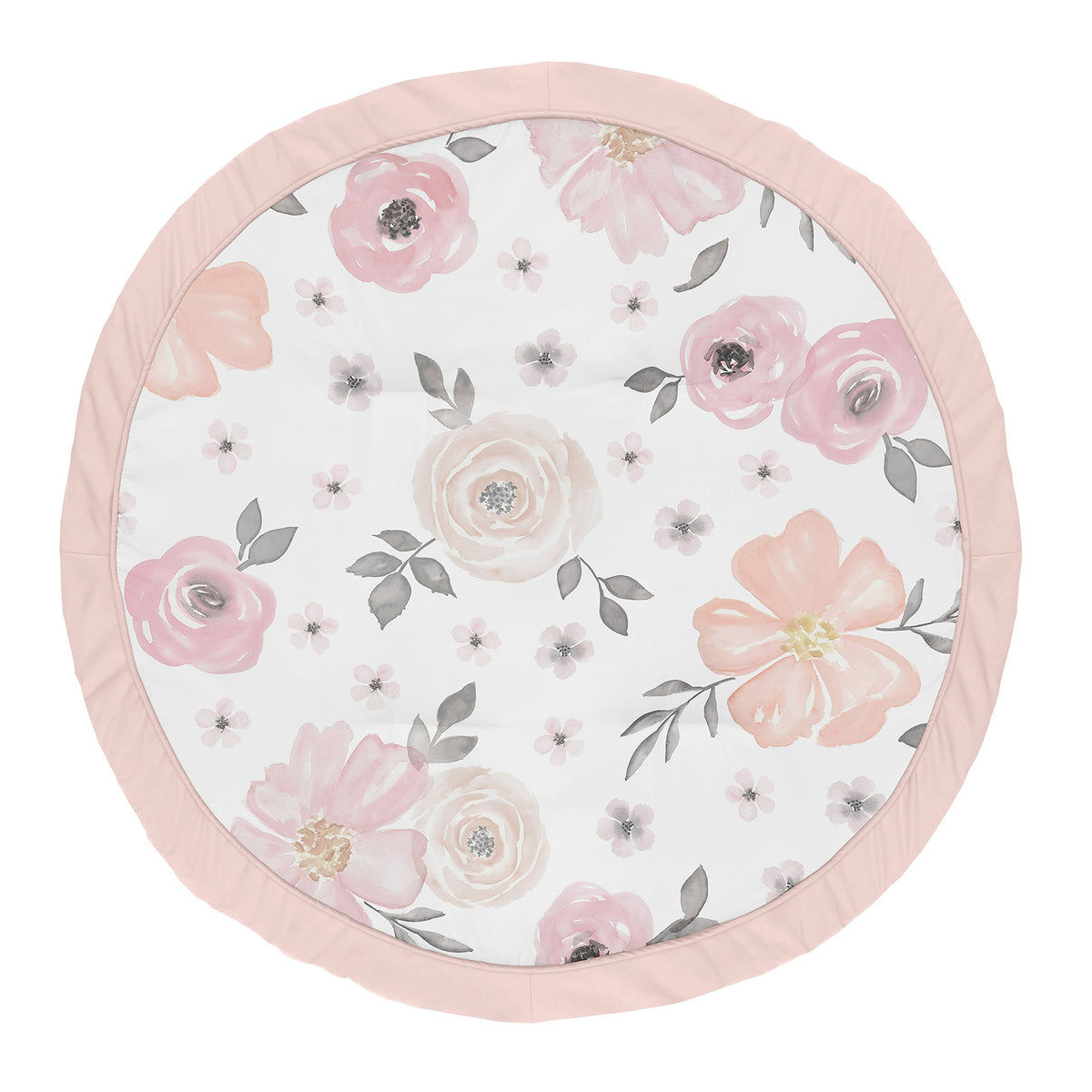 Sweet Jojo Designs baby play mat round pink grey boho floral provides a soft, moisture-wicking tummy time surface.