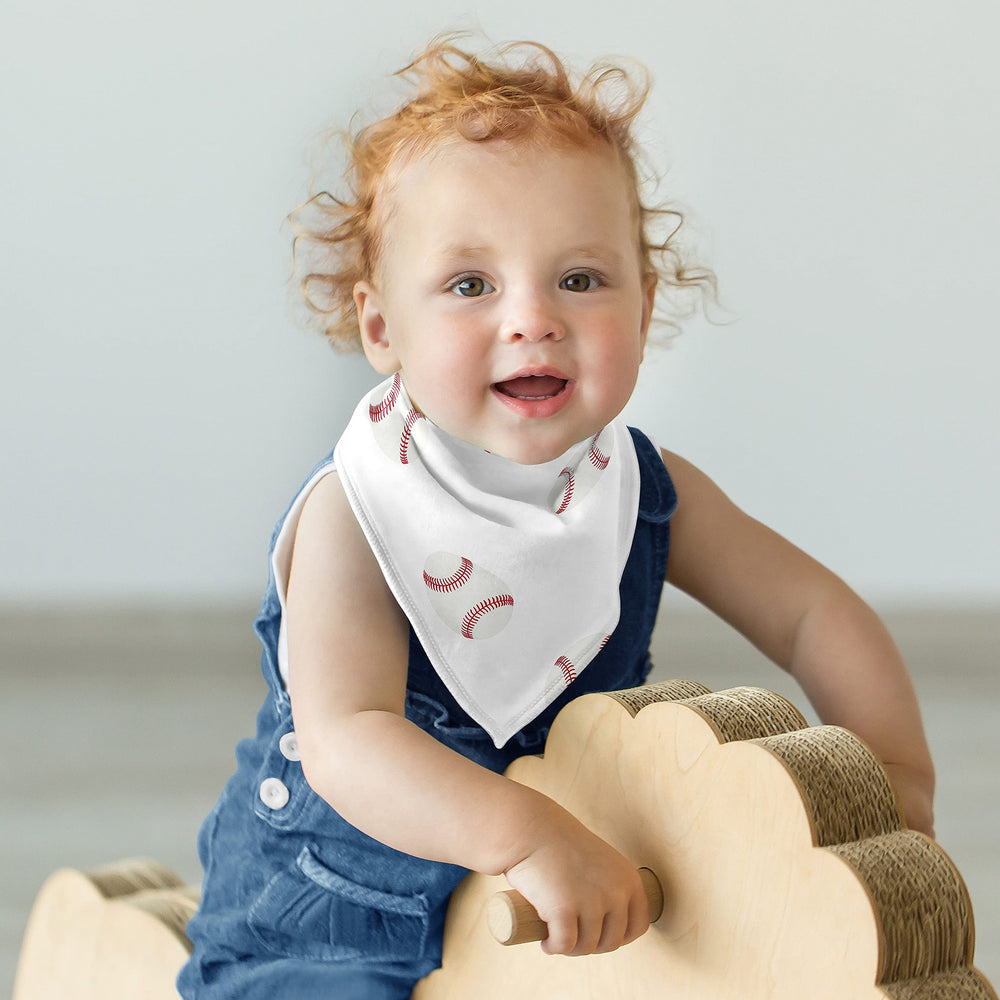 Sweet Jojo Designs baseball bib set gray-white stripe backing offers soft comfort.