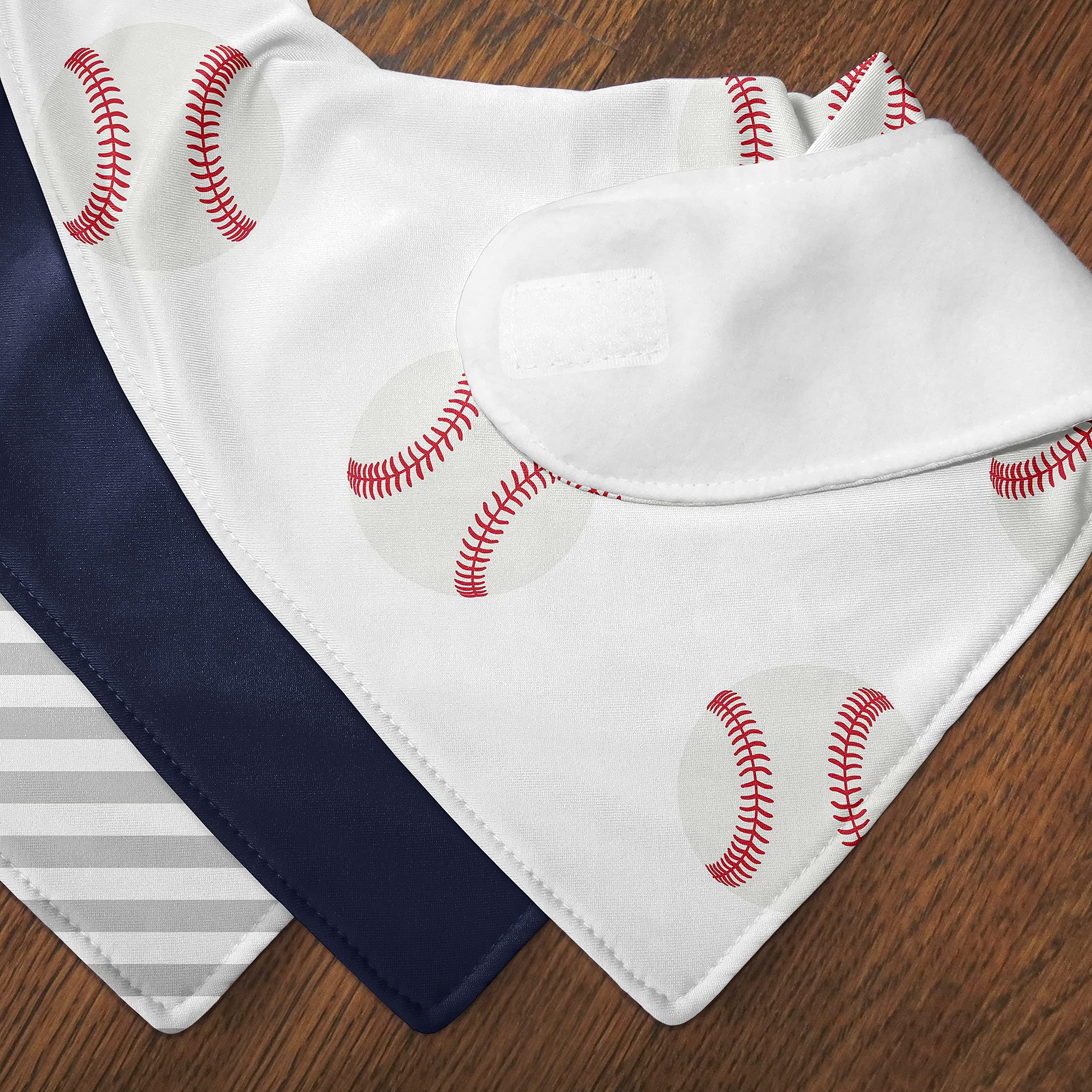Sweet Jojo Designs baseball bib set hook-and-loop closure for easy adjustability.