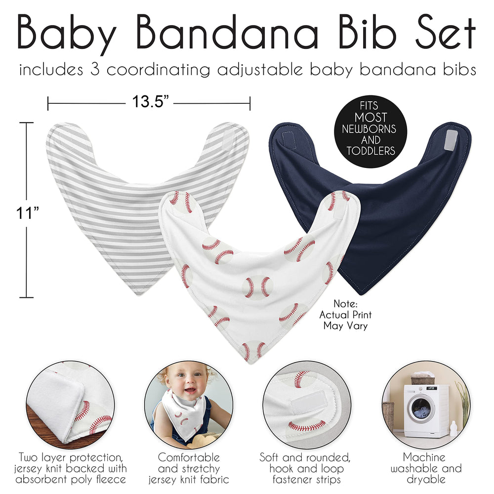 Sweet Jojo Designs baseball bib set red baseball pattern ideal for everyday feeding.