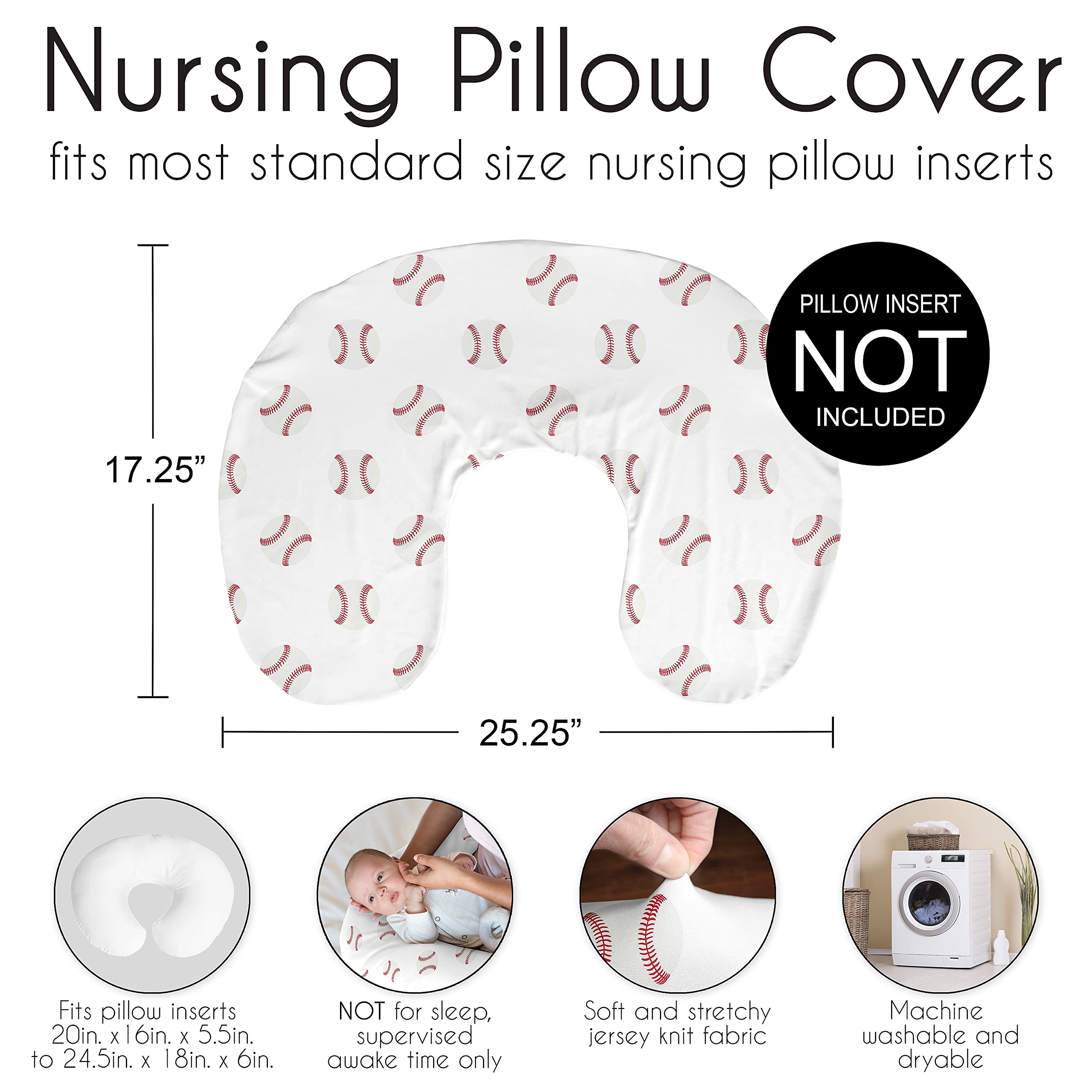 Sweet Jojo Designs baseball pillow cover packaging shot demonstrates ease of setup with pillow not included