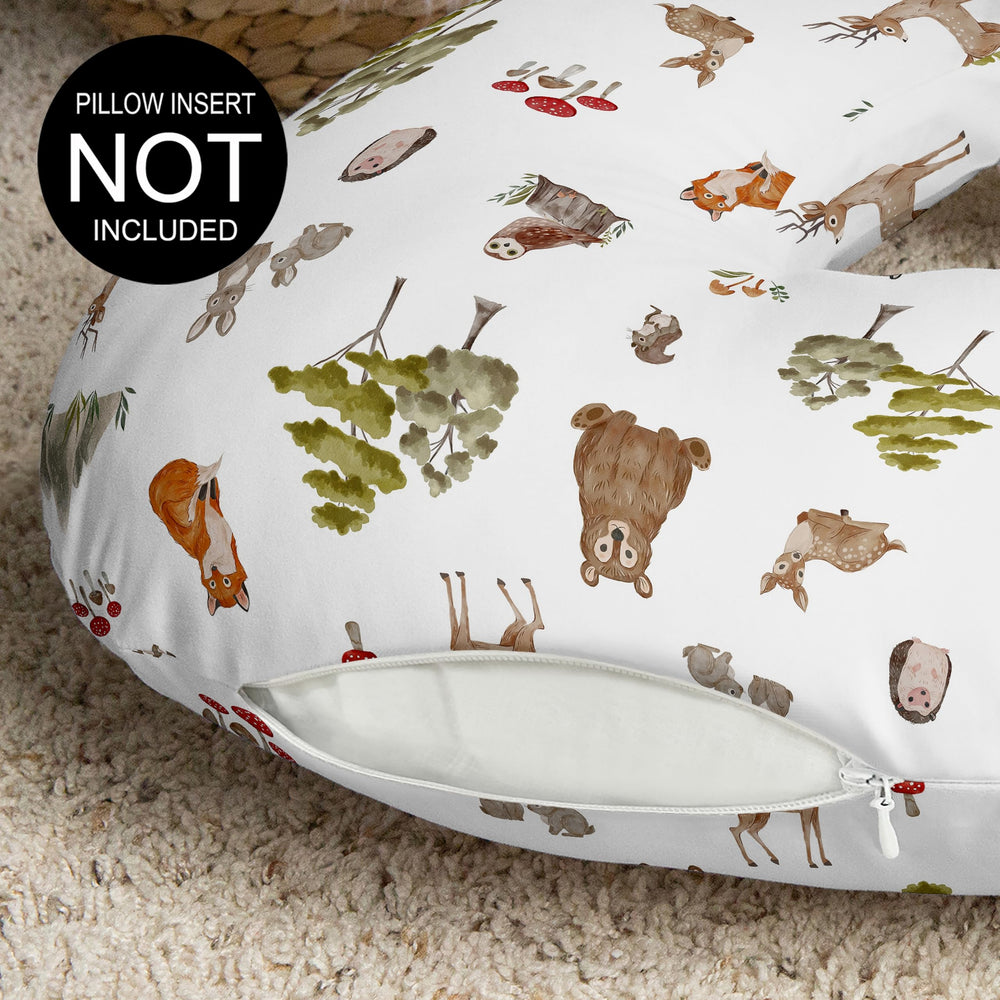 Sweet Jojo Designs bear fox hedgehog print nursing pillow cover; playful nursery accent