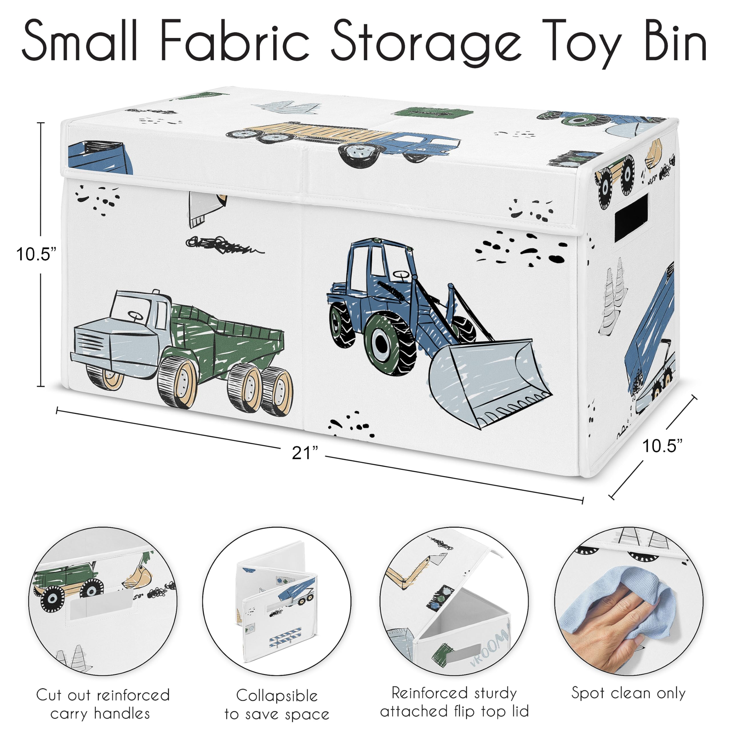 Sweet Jojo Designs bedding theme matches truck bin for coordinated kids’ space