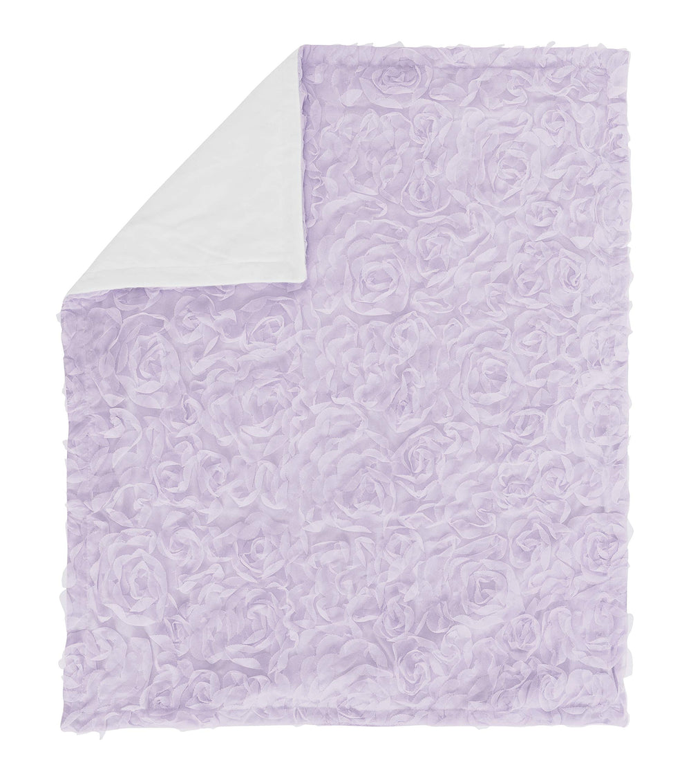 Sweet Jojo Designs lavender chiffon floral blanket highlights elegant nursery decor while soothing baby naps.