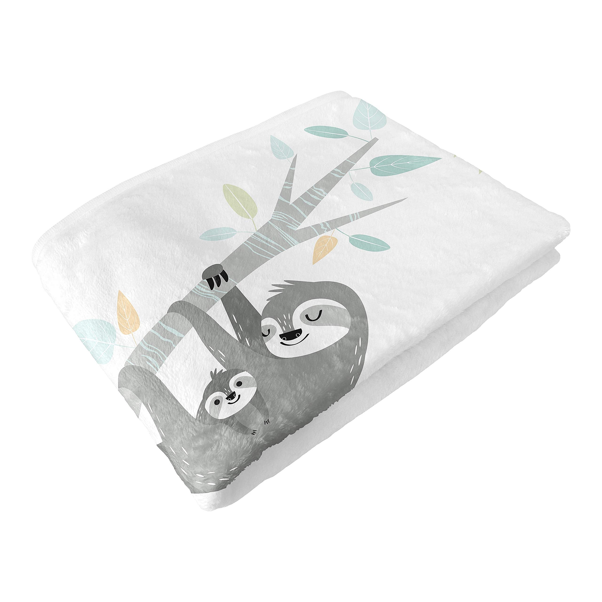 Sweet Jojo Designs blue jungle sloth room decor for nursery styling.