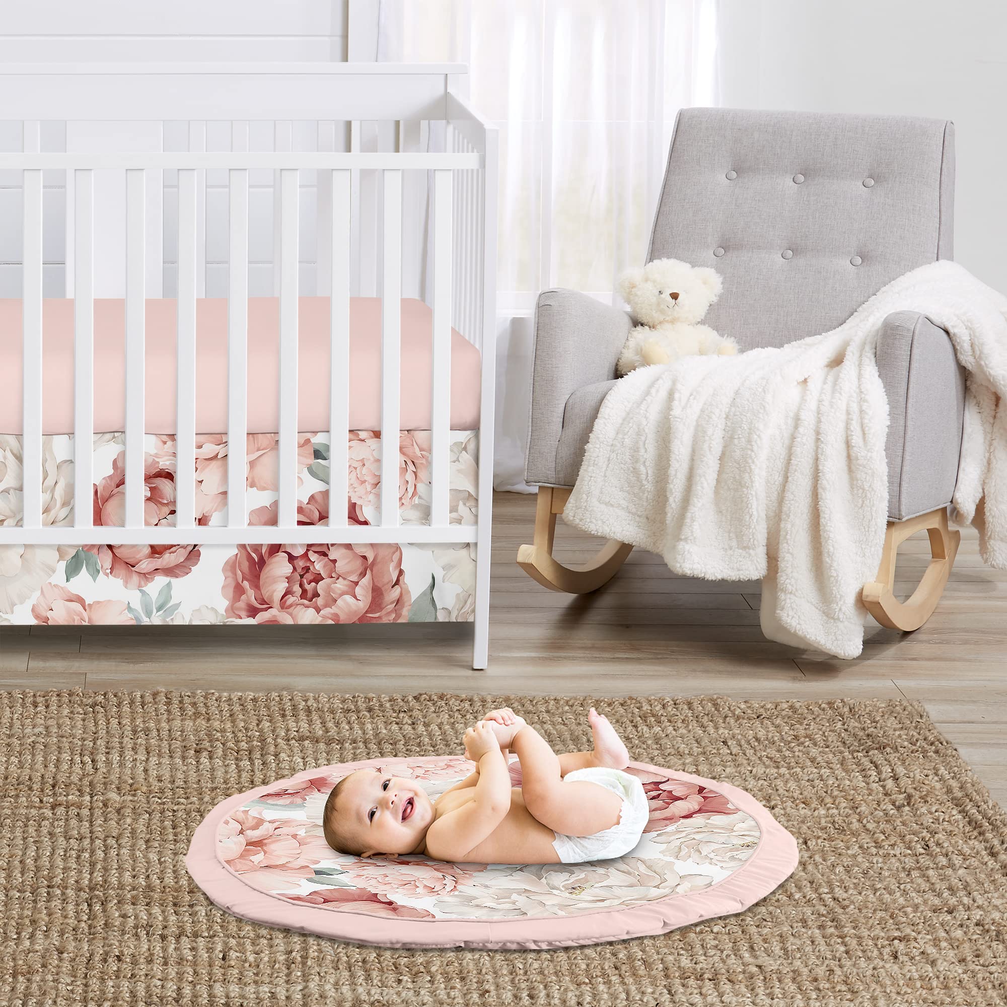 Sweet Jojo Designs blush pink boho floral print adds cozy nursery style and charm