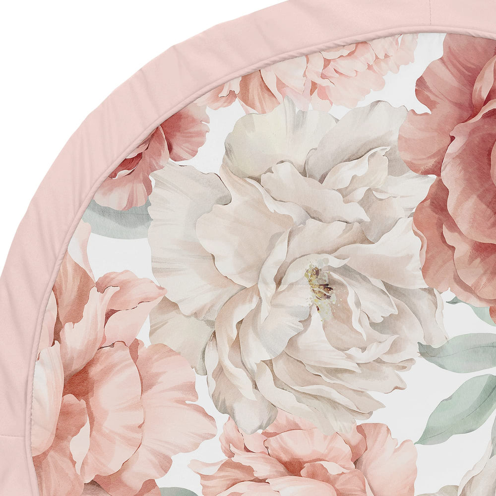 Sweet Jojo Designs blush pink border and piping highlight durable edge for safe play