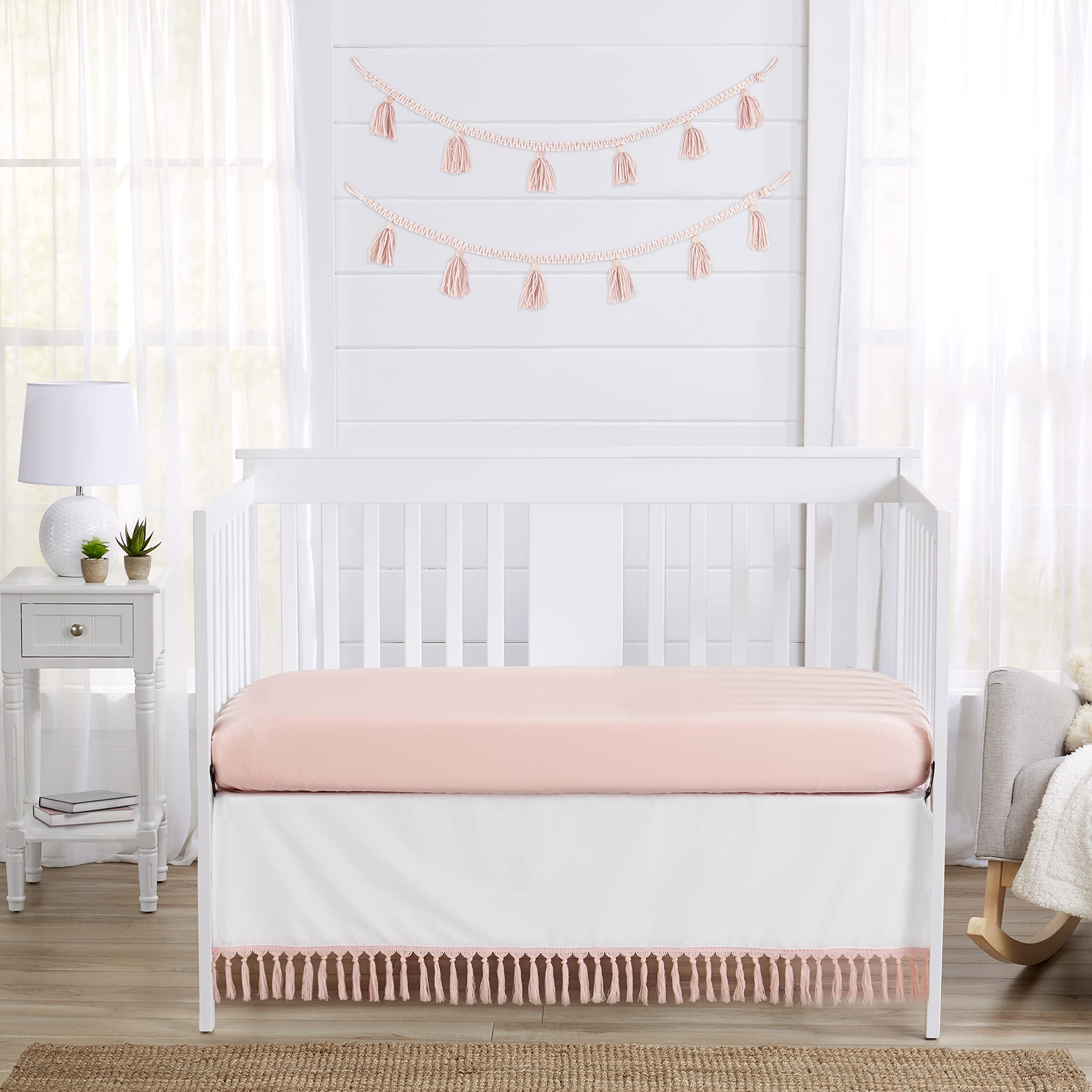 Sweet Jojo Designs boho crib skirt with coordinating accessories collection for nursery coordination.