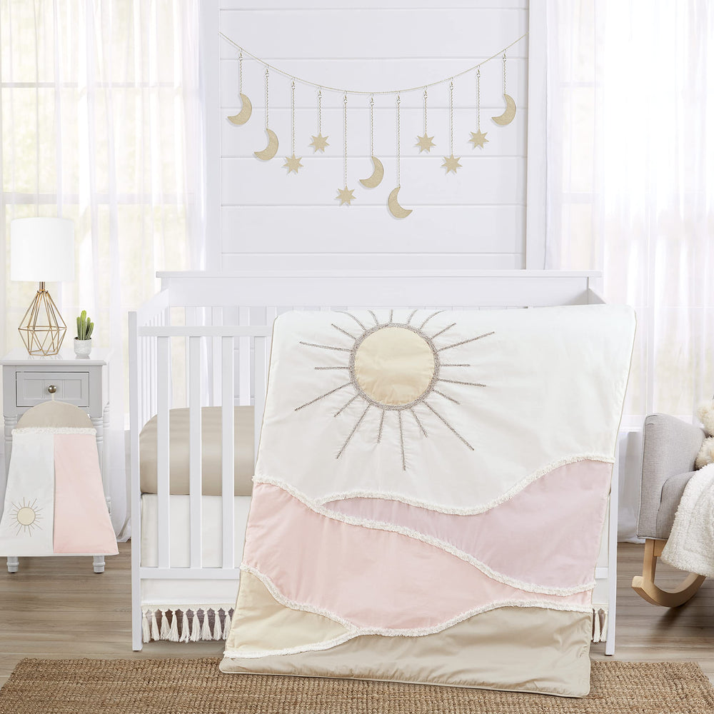 Sweet Jojo Designs desert sun crib blanket highlights soft 100% cotton fabric for naps.