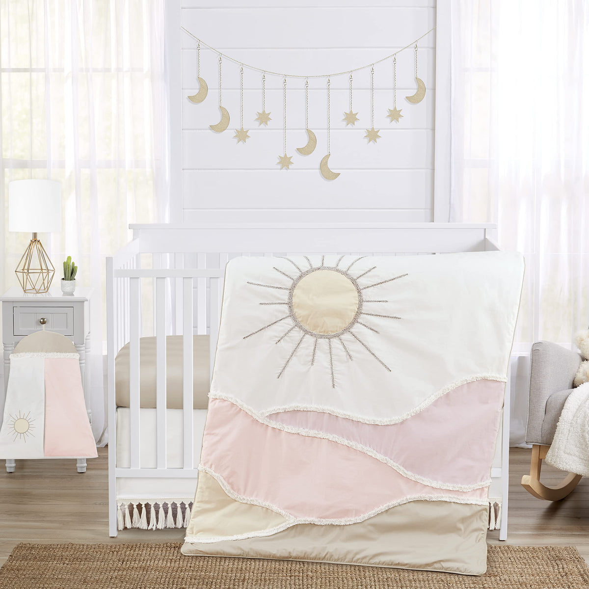 Sweet Jojo Designs desert sun crib blanket highlights soft 100% cotton fabric for naps.