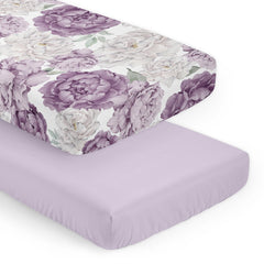 Sweet Jojo Designs boho purple floral crib sheet close-up shows soft microfiber print for gentle sleep