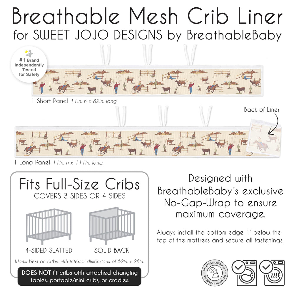Sweet Jojo Designs BreathableBaby installation tips illustrate taut fit for safe crib use.