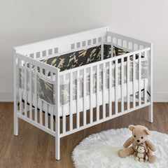 Sweet Jojo Designs breathablebaby short panel crib liner woodland camo keeps pacifiers within reach.