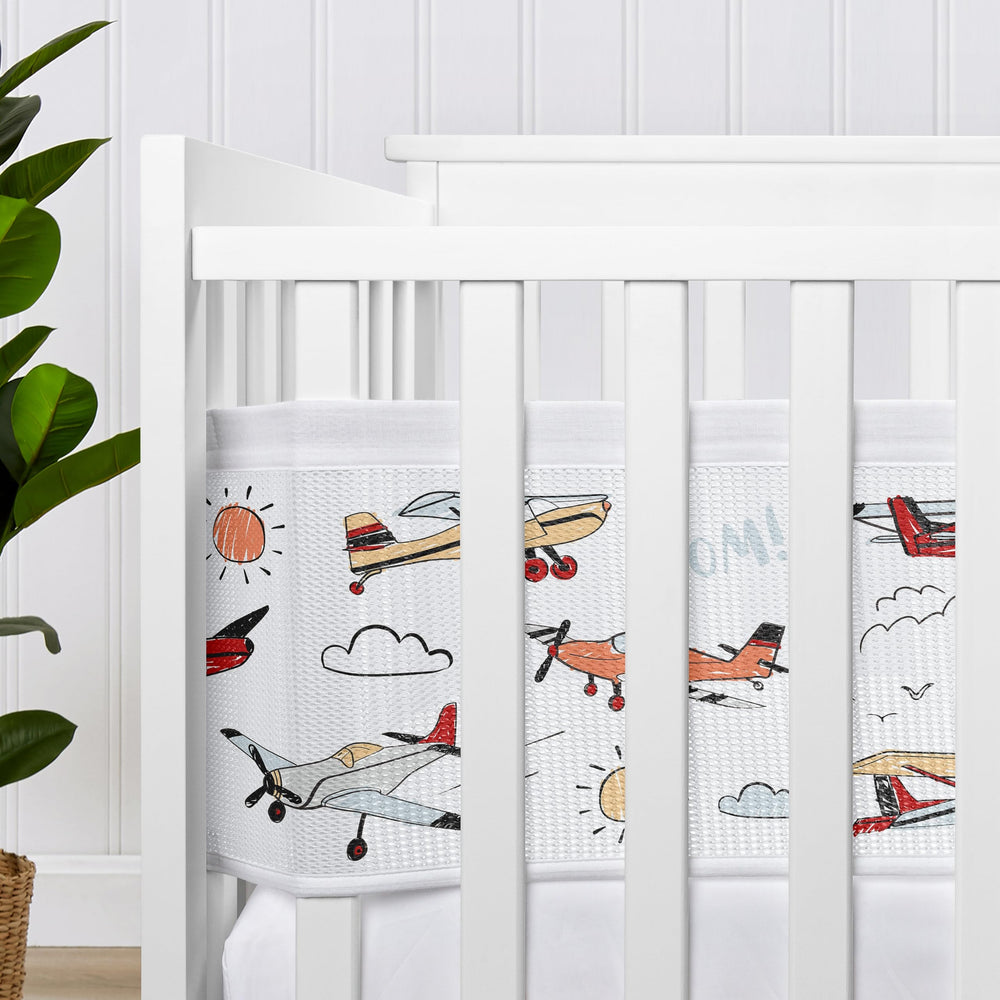 Sweet Jojo Designs breathablebaby vintage airplane crib liner-edge-attachment shows reinforced edges for durable daily use