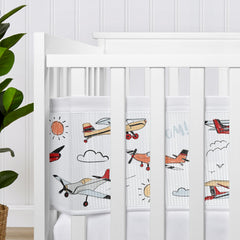 Sweet Jojo Designs breathablebaby vintage airplane crib liner-edge-attachment shows reinforced edges for durable daily use