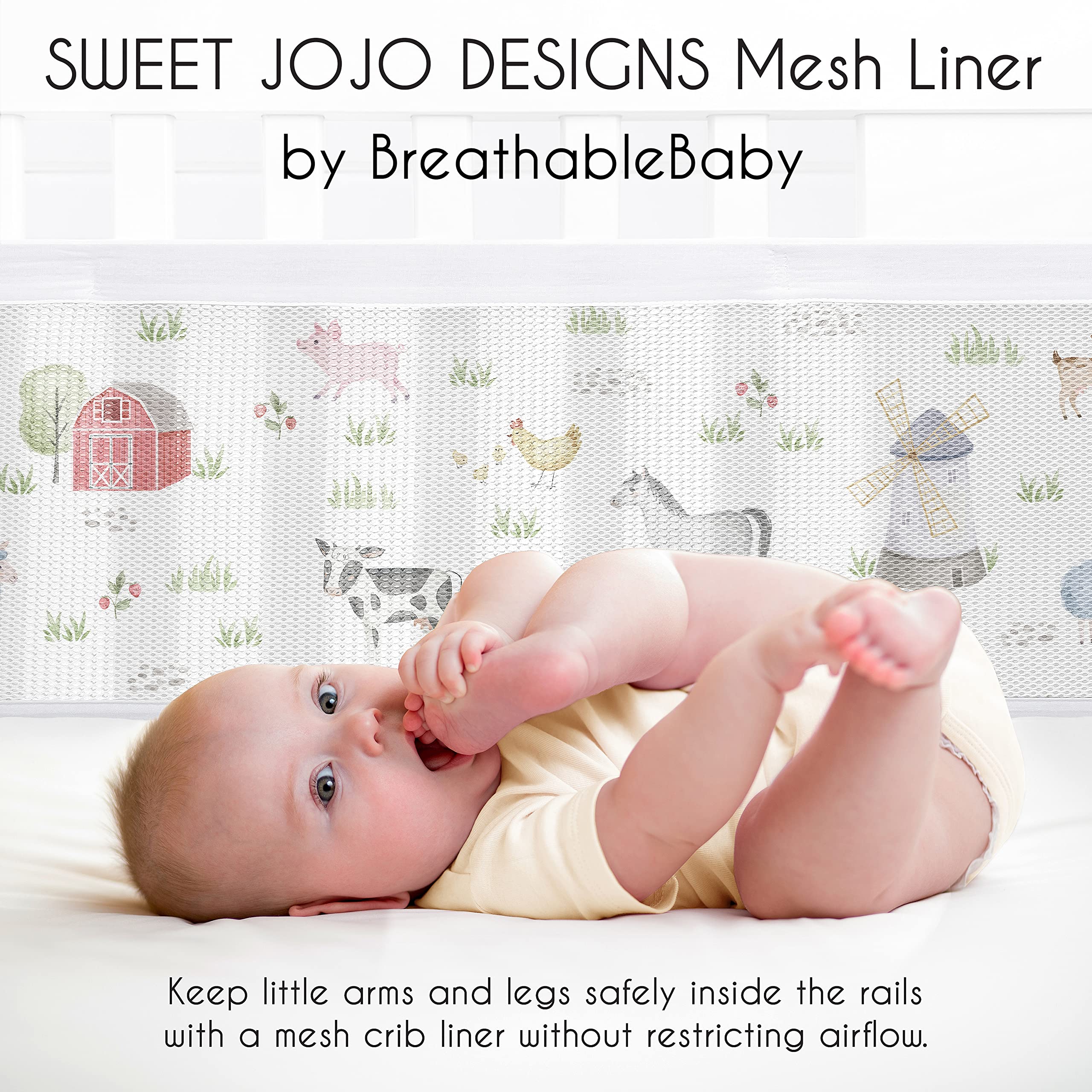 Sweet Jojo Designs breathable mesh liner grey red green tone offers gender neutral style and contained space.