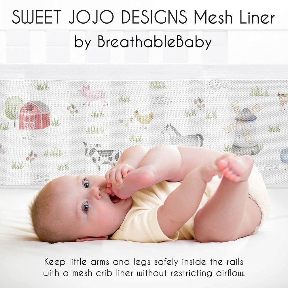 Sweet Jojo Designs breathable mesh liner grey red green tone offers gender neutral style and contained space.