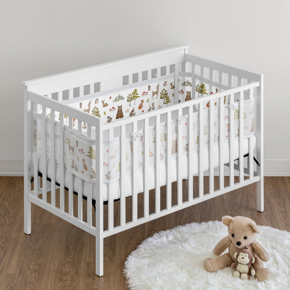 Sweet Jojo Designs breathable mesh crib liner with fox print for safe limb containment and airflow.