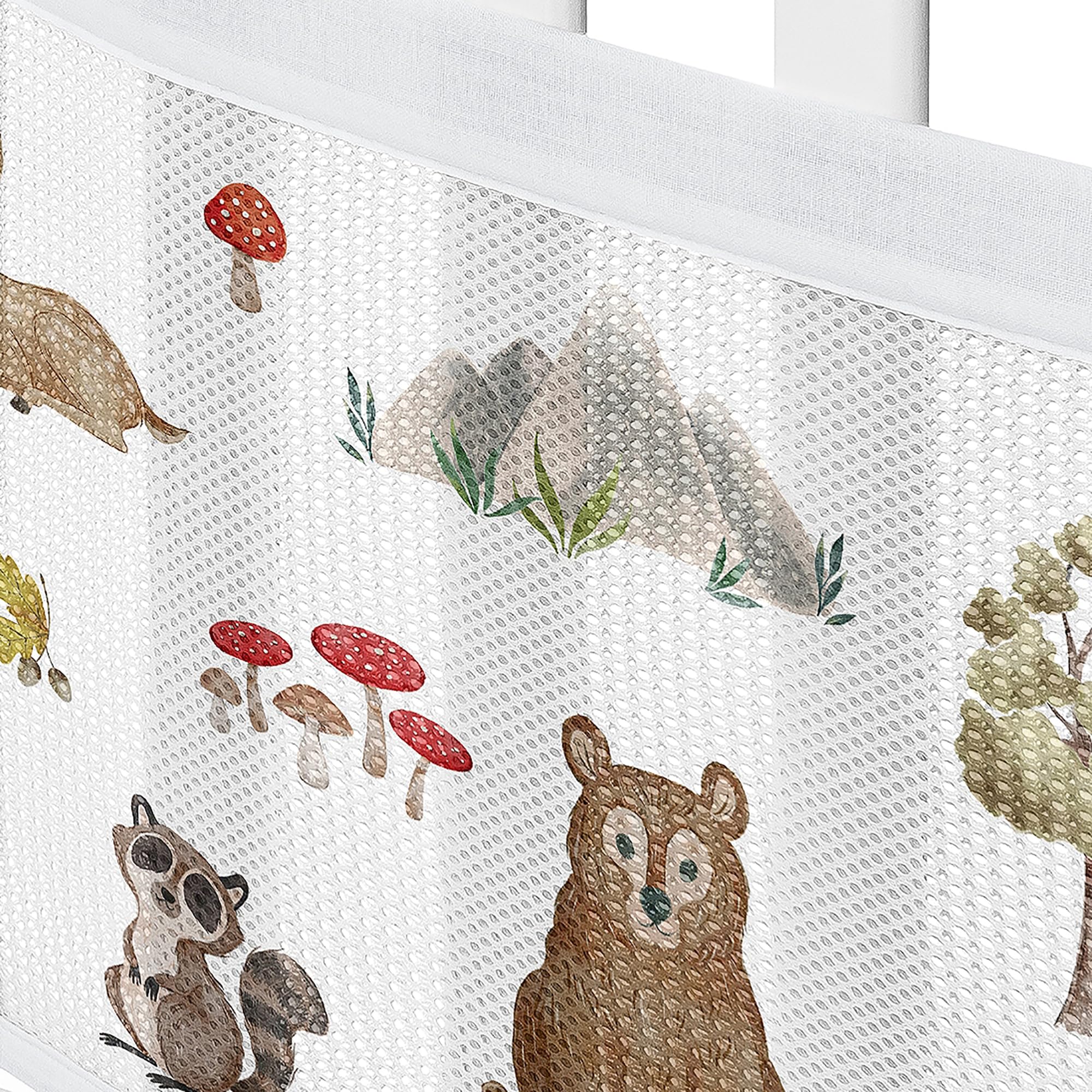 Sweet Jojo Designs breathable mesh crib liner with squirrel print supports safe play and air circulation.