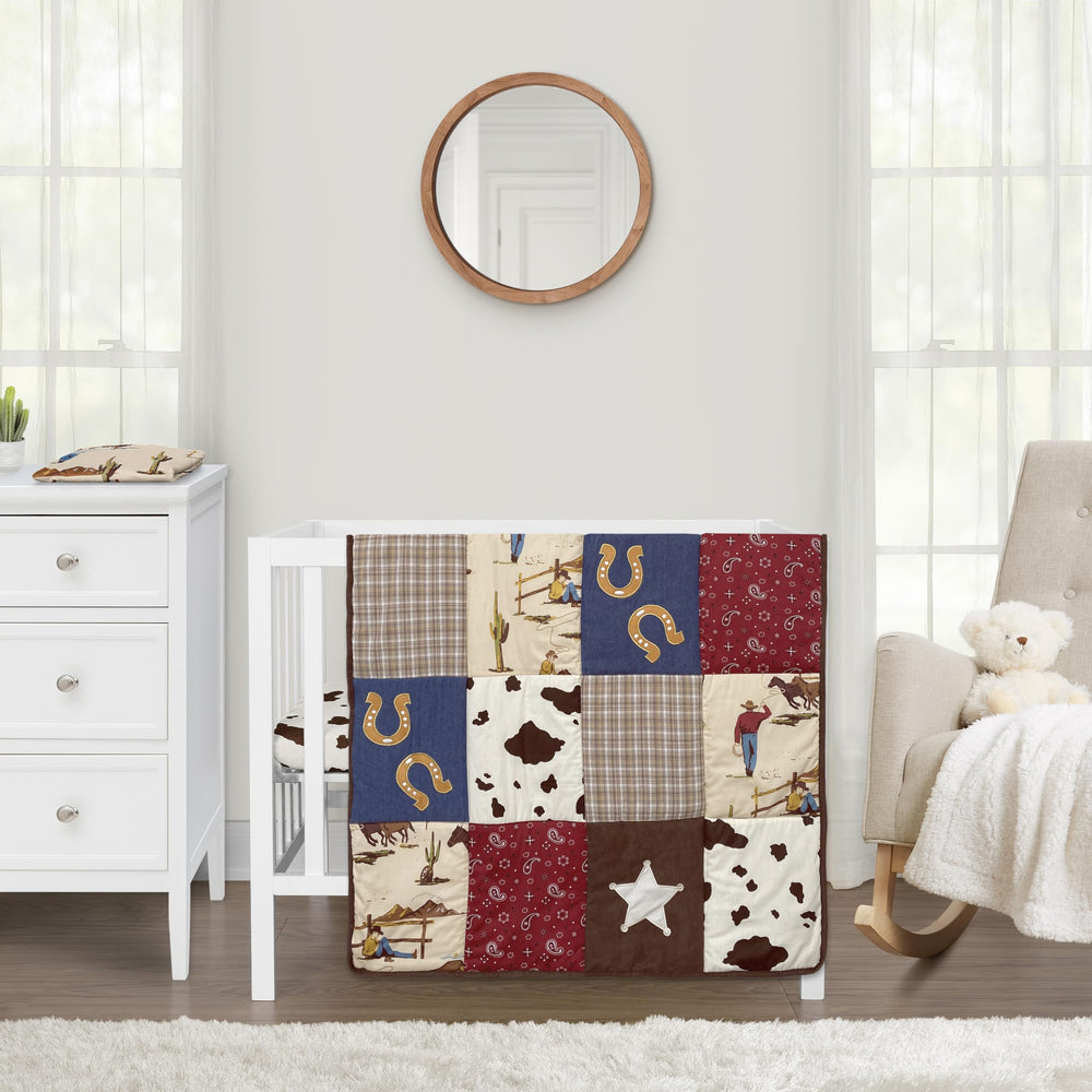 Sweet Jojo Designs brown western cowboy baby blanket delivers cozy warmth for snuggle time.