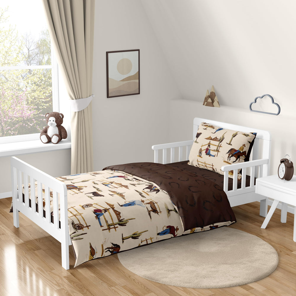 Sweet Jojo Designs brown western cowboy boy comforter closeup shows soft microfiber warmth