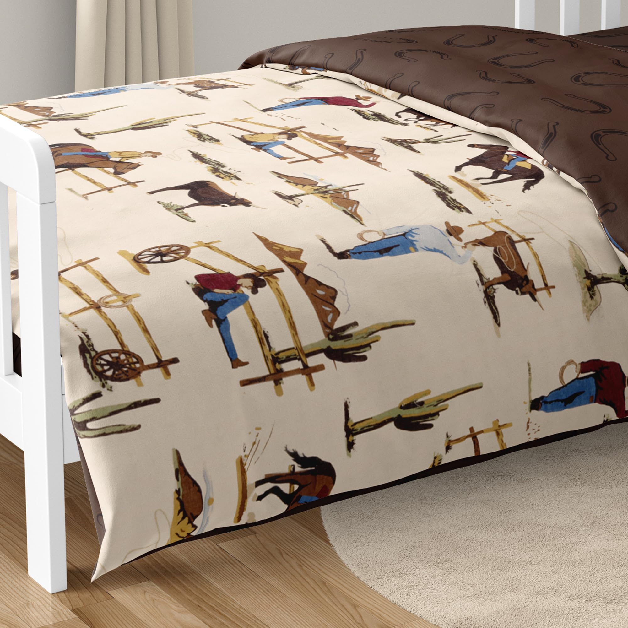 Sweet Jojo Designs brown western cowboy boy fitted sheet pocket emphasizes snug fit on toddler beds