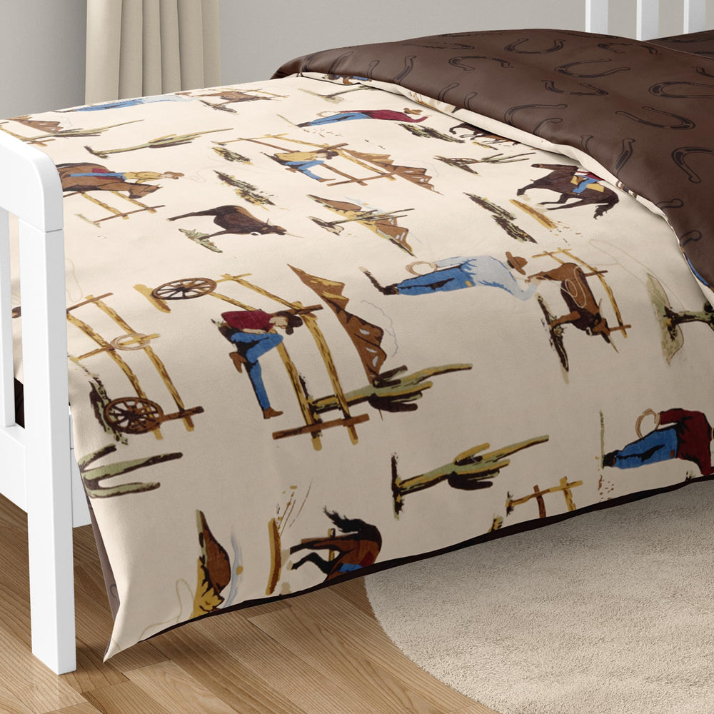 Sweet Jojo Designs brown western cowboy boy fitted sheet pocket emphasizes snug fit on toddler beds