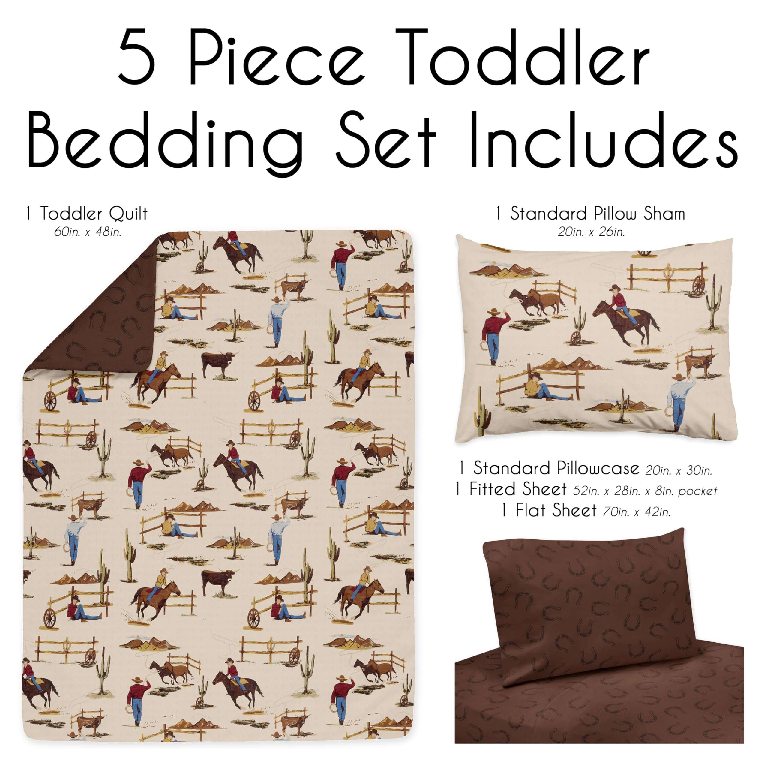 Sweet Jojo Designs brown western cowboy boy pillowcase highlights coordinated decor for toddlers