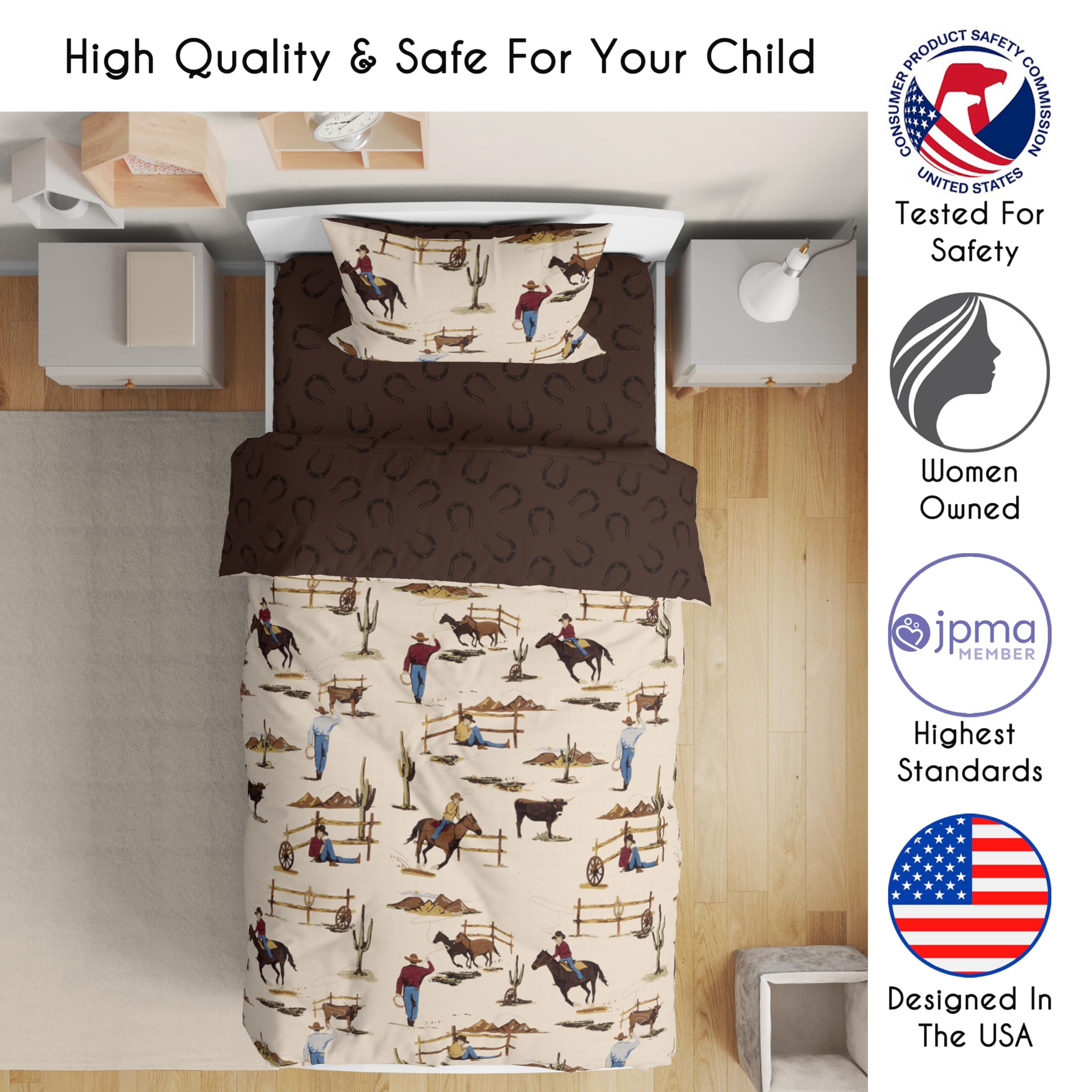 Sweet Jojo Designs brown western cowboy boy set on bed demonstrates a cozy desert theme