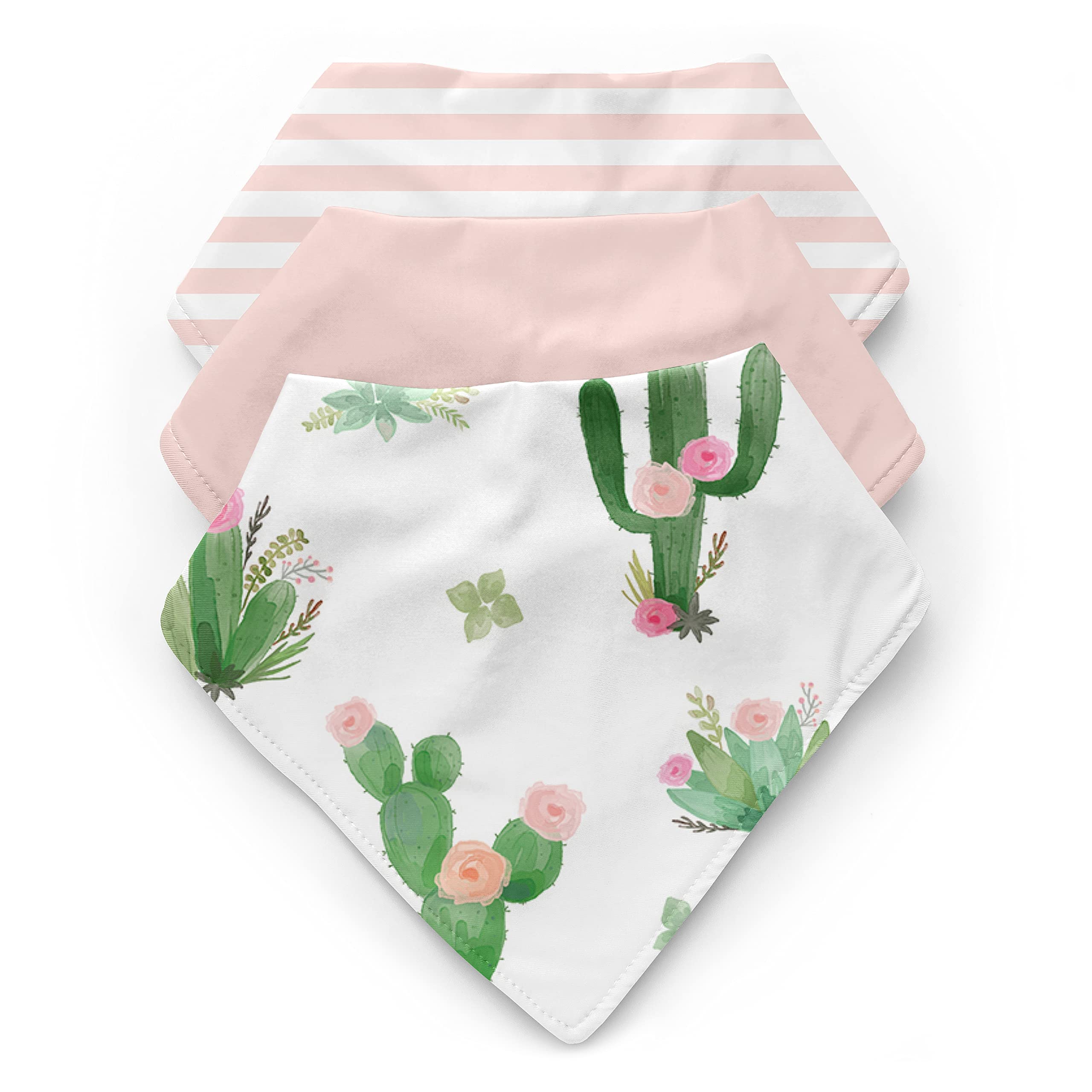 Sweet Jojo Designs cactus floral bandana bib closeup shows absorbent fabric for mealtime droplets