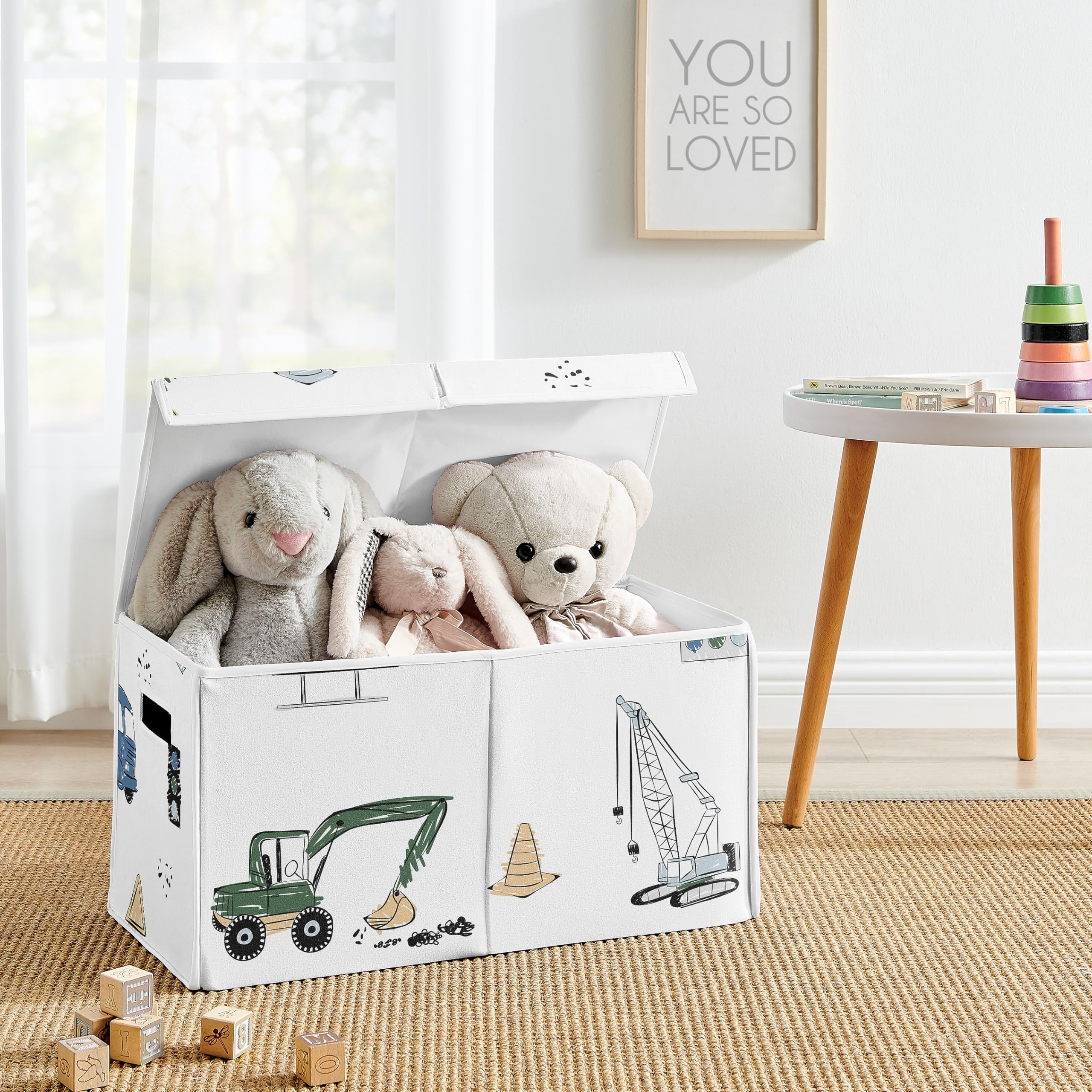 Sweet Jojo Designs bin side shot shows sturdy handles for easy transport