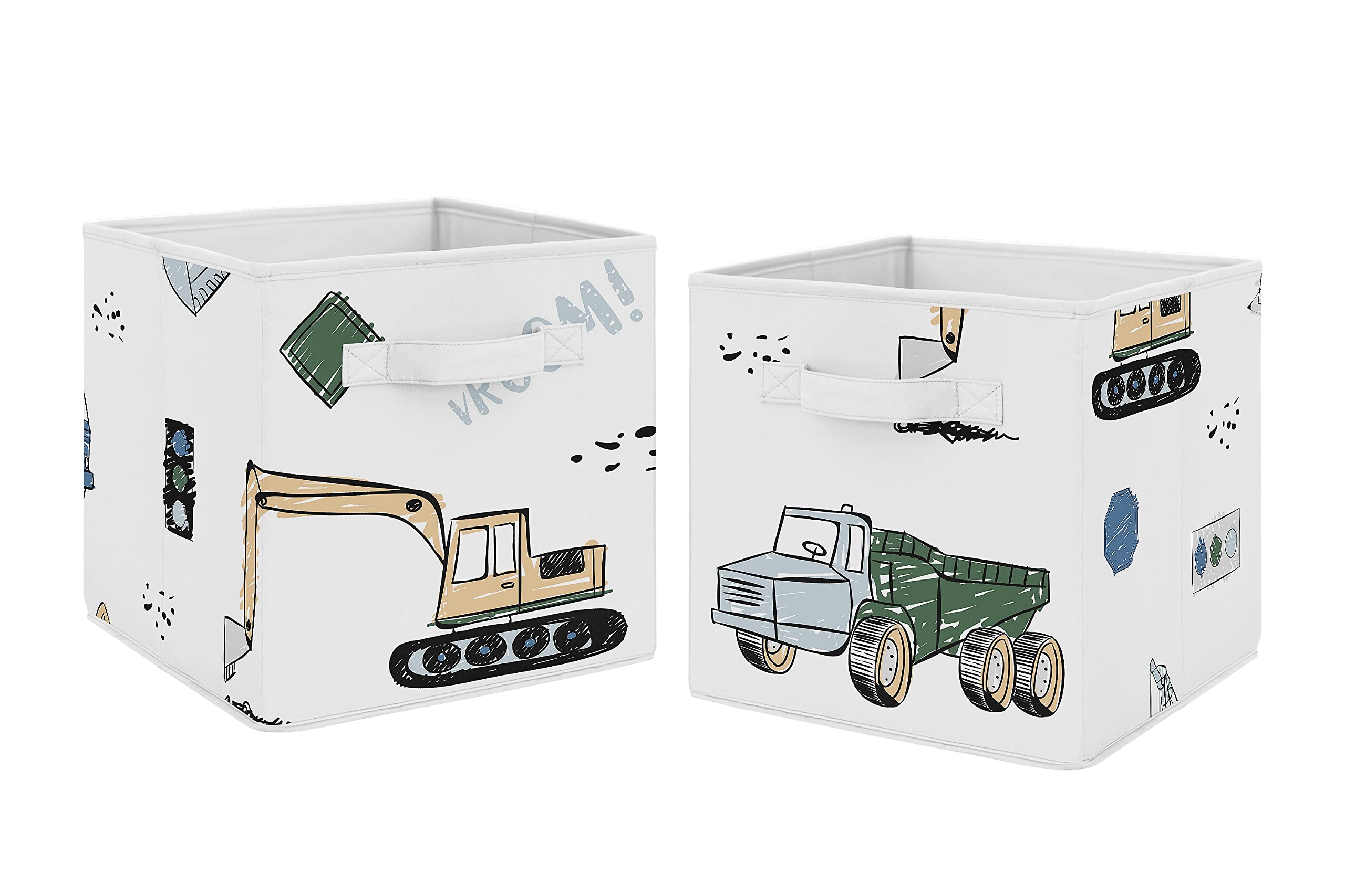 Sweet Jojo Designs construction truck foldable bin gray closeup for quick toy organization.