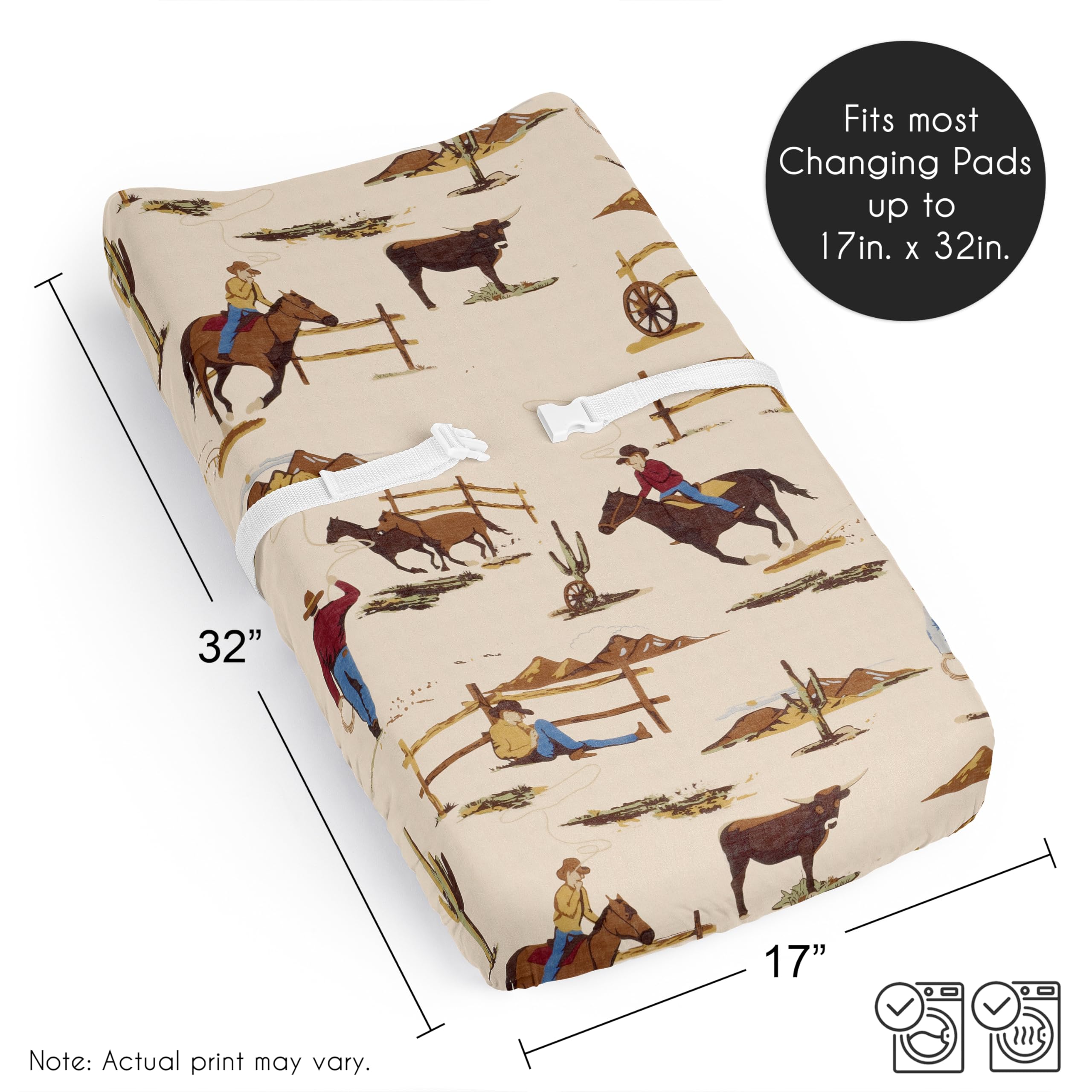 Sweet Jojo Designs tan-brown cover makes a coordinated baby room look while protecting pads.