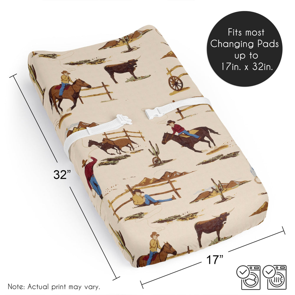 Sweet Jojo Designs tan-brown cover makes a coordinated baby room look while protecting pads.