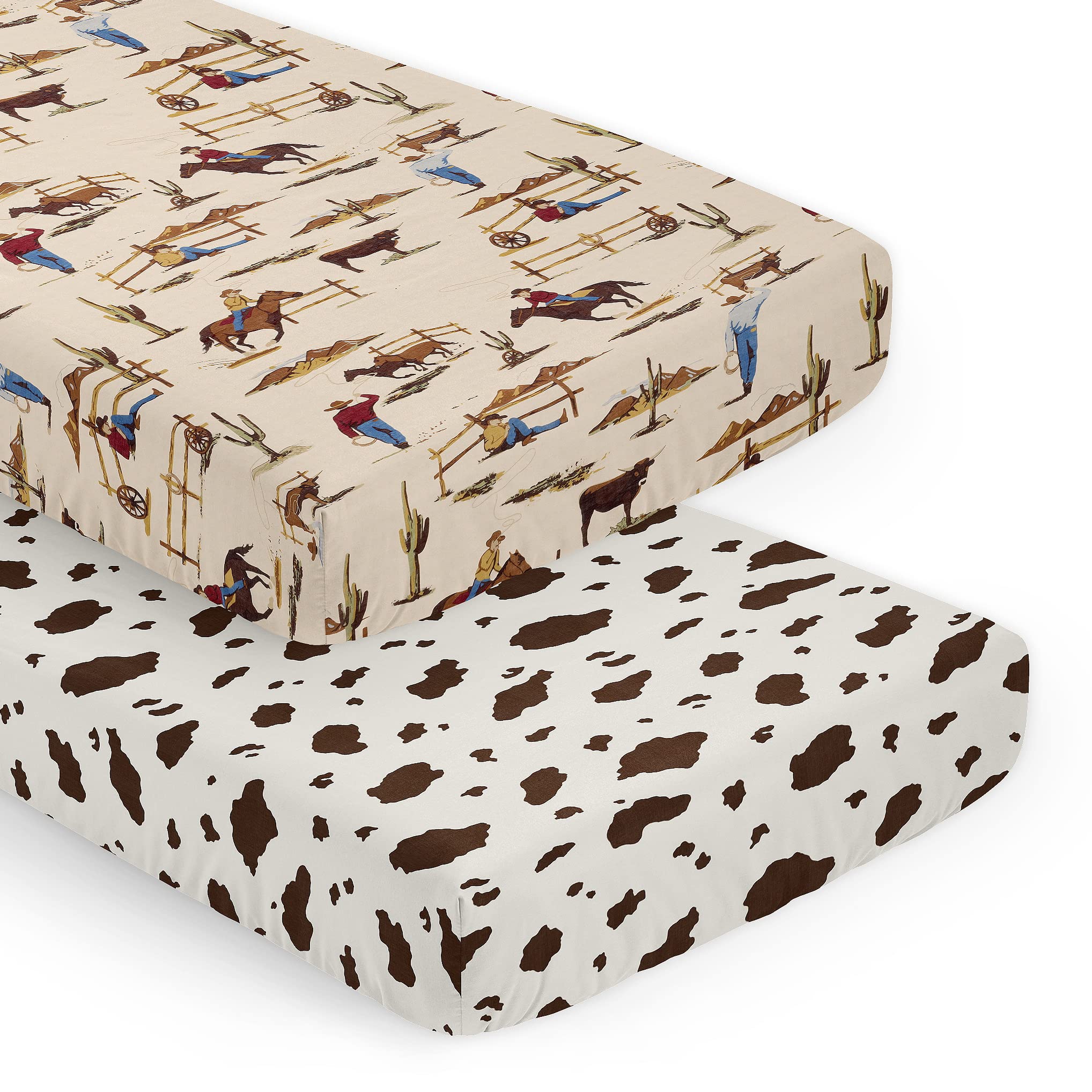 Sweet Jojo Designs cow-print crib sheets with snug-fit for standard cribs