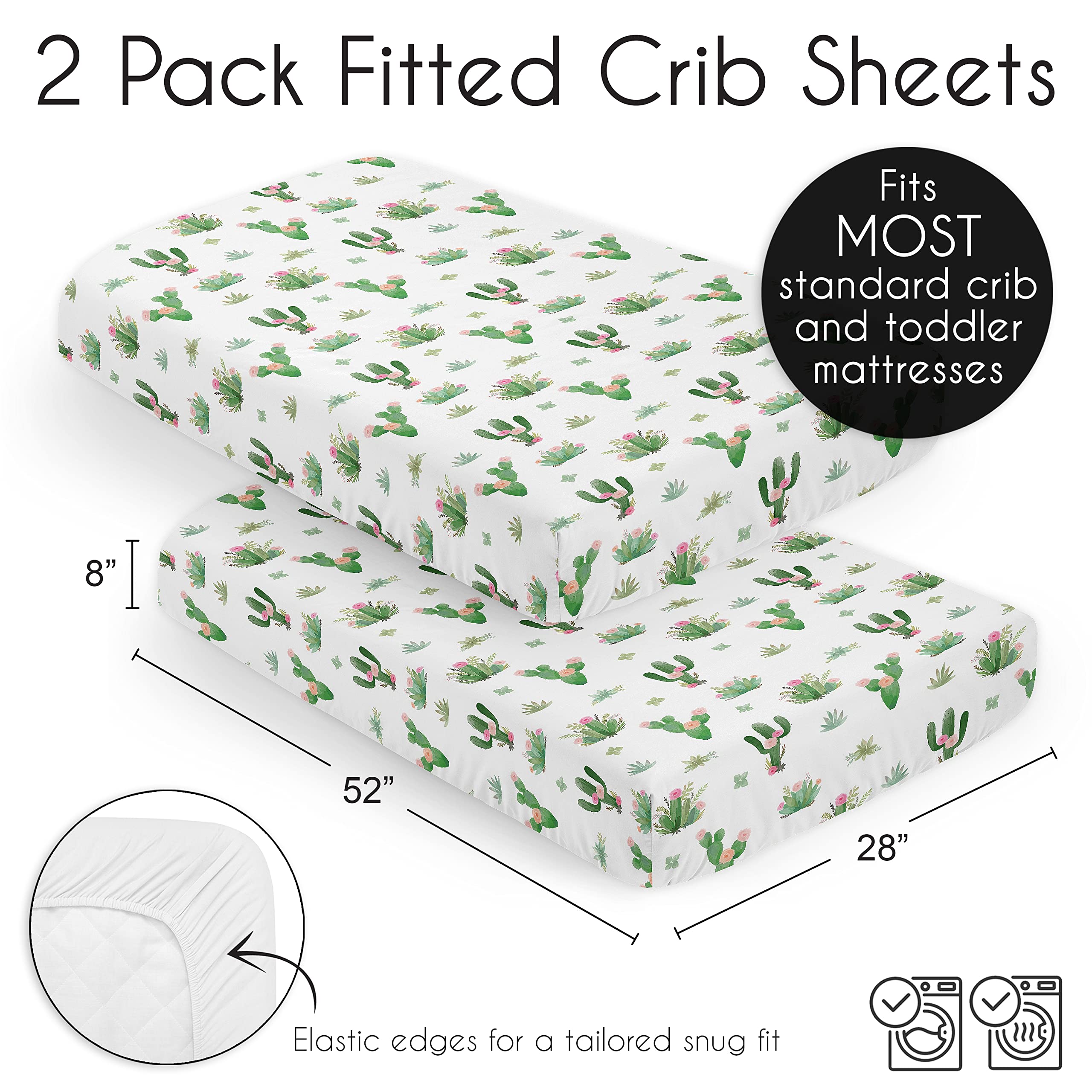 Sweet Jojo Designs standard-fit sheets fit cribs and toddler beds for flexible use