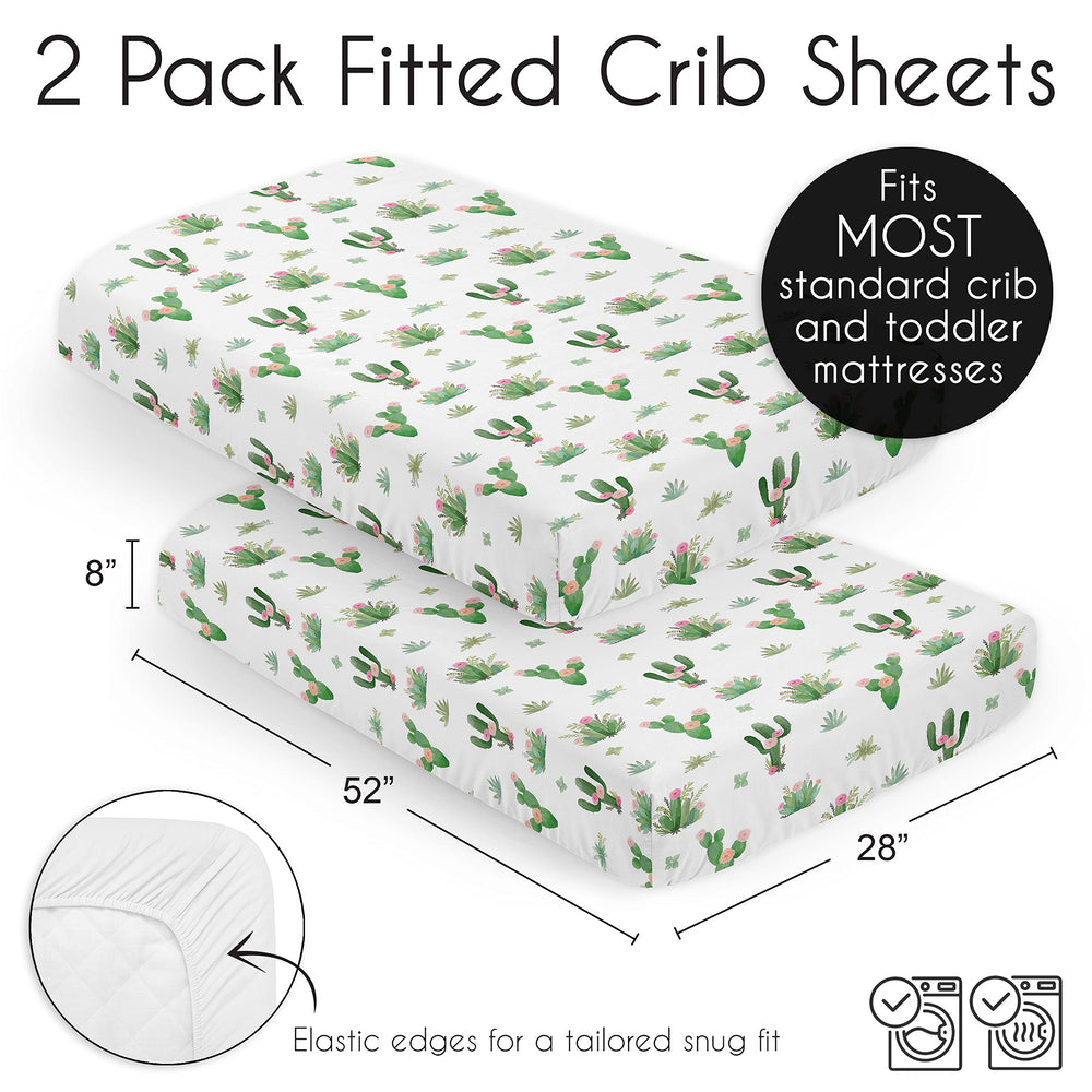 Sweet Jojo Designs standard-fit sheets fit cribs and toddler beds for flexible use