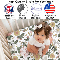 Sweet Jojo Designs crib sheet with elastic edge for secure fit.