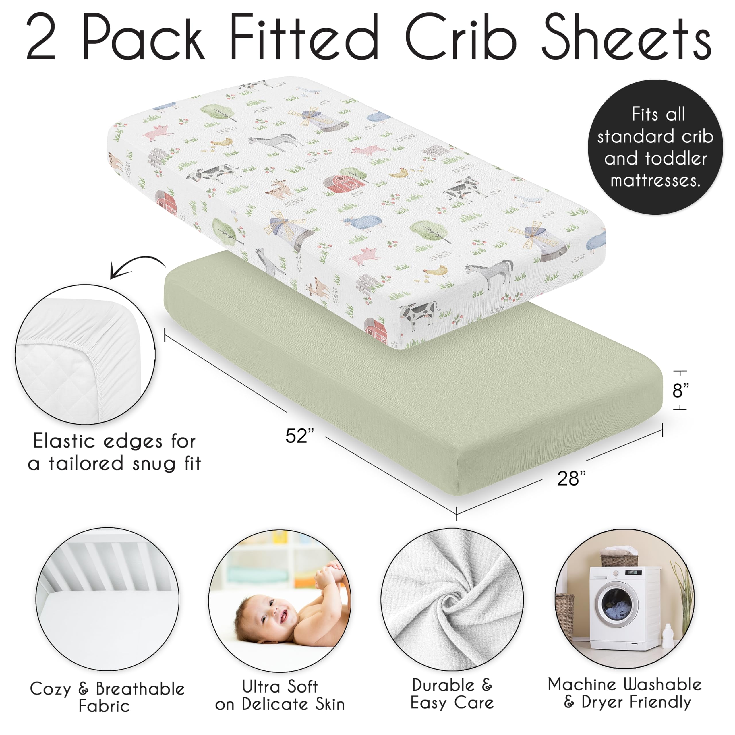 Elastic bottom detail on Sweet Jojo Designs crib sheet ensures snug fit.