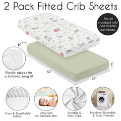 Elastic bottom detail on Sweet Jojo Designs crib sheet ensures snug fit.