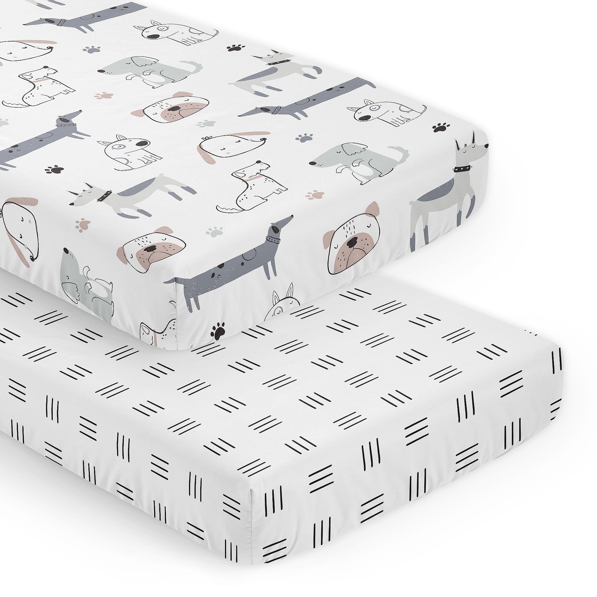Sweet Jojo Designs crib sheets Puppy Dogs 2-Piece Set hero with playful prints for a soothing nursery.