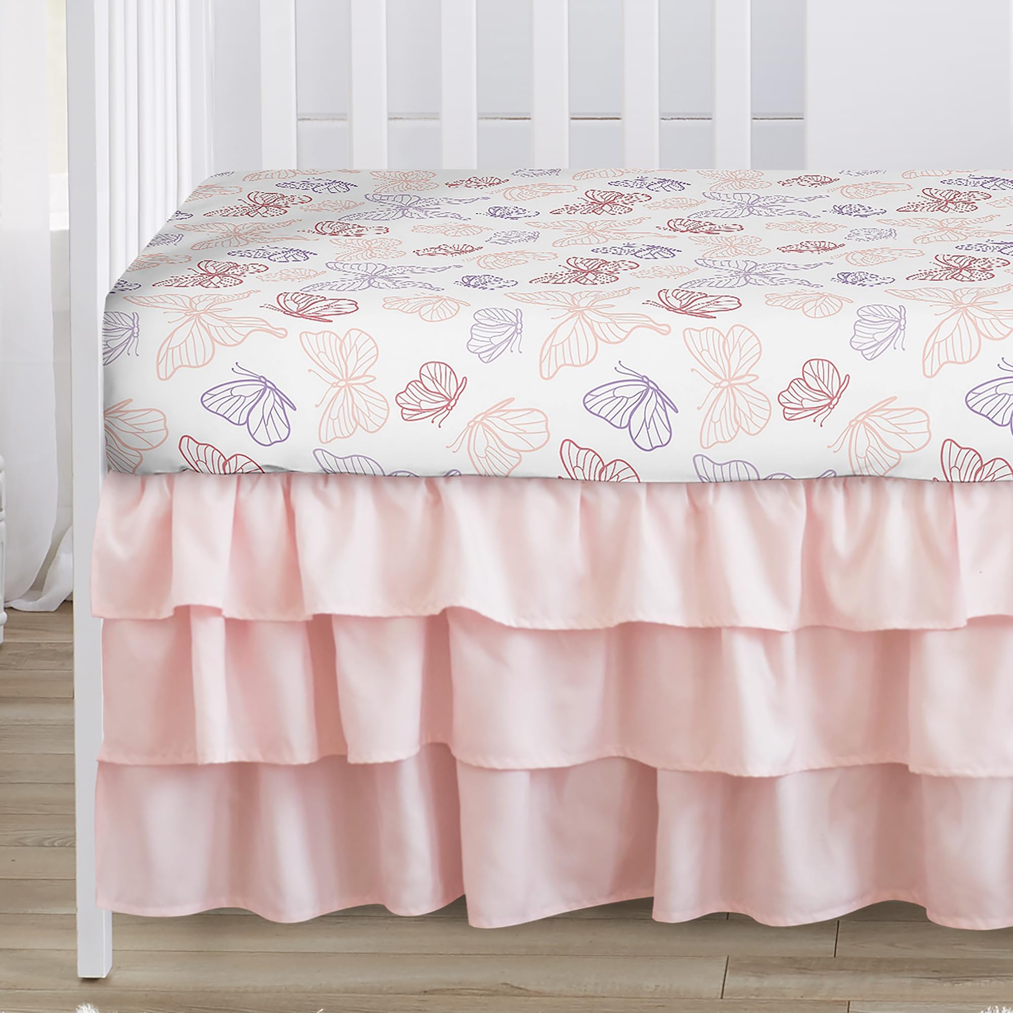 Sweet Jojo Designs crib skirt dust ruffle in blush pink adds soft texture and color
