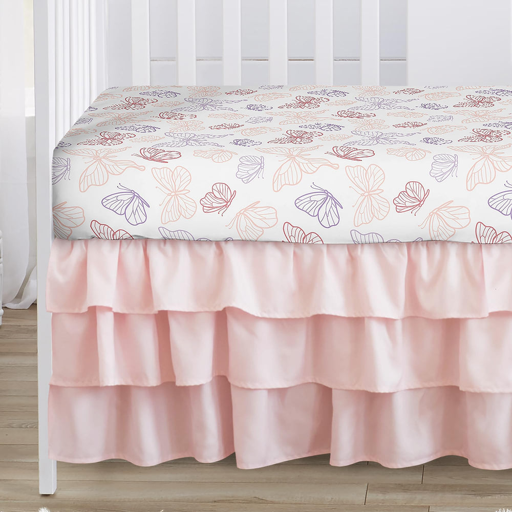 Sweet Jojo Designs crib skirt dust ruffle in blush pink adds soft texture and color