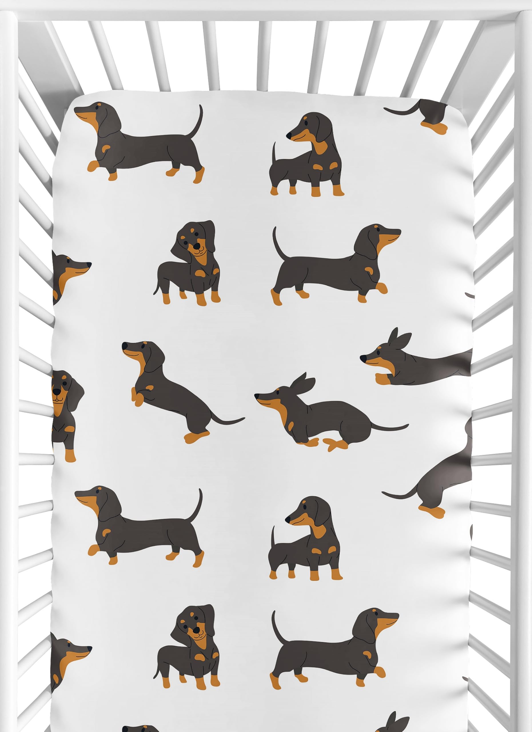 Sweet Jojo Designs dachshund-printed crib sheet on a standard crib for soothing naps
