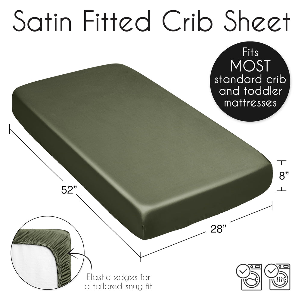 Sweet Jojo Designs satin sheet on nursery setup showing coordinated woodland decor appeal.