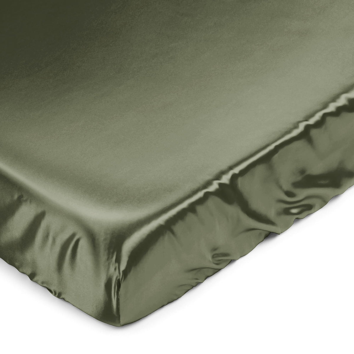 Sweet Jojo Designs dark green satin fitted crib sheet on standard mattress for cozy nights.