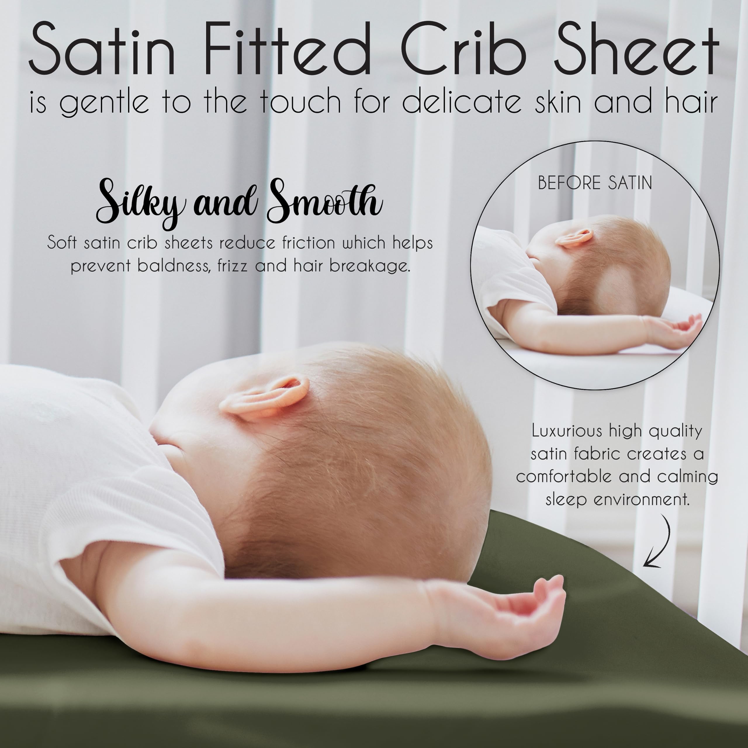 Sweet Jojo Designs satin crib sheet close-up highlighting soft satin finish for gentle touch.