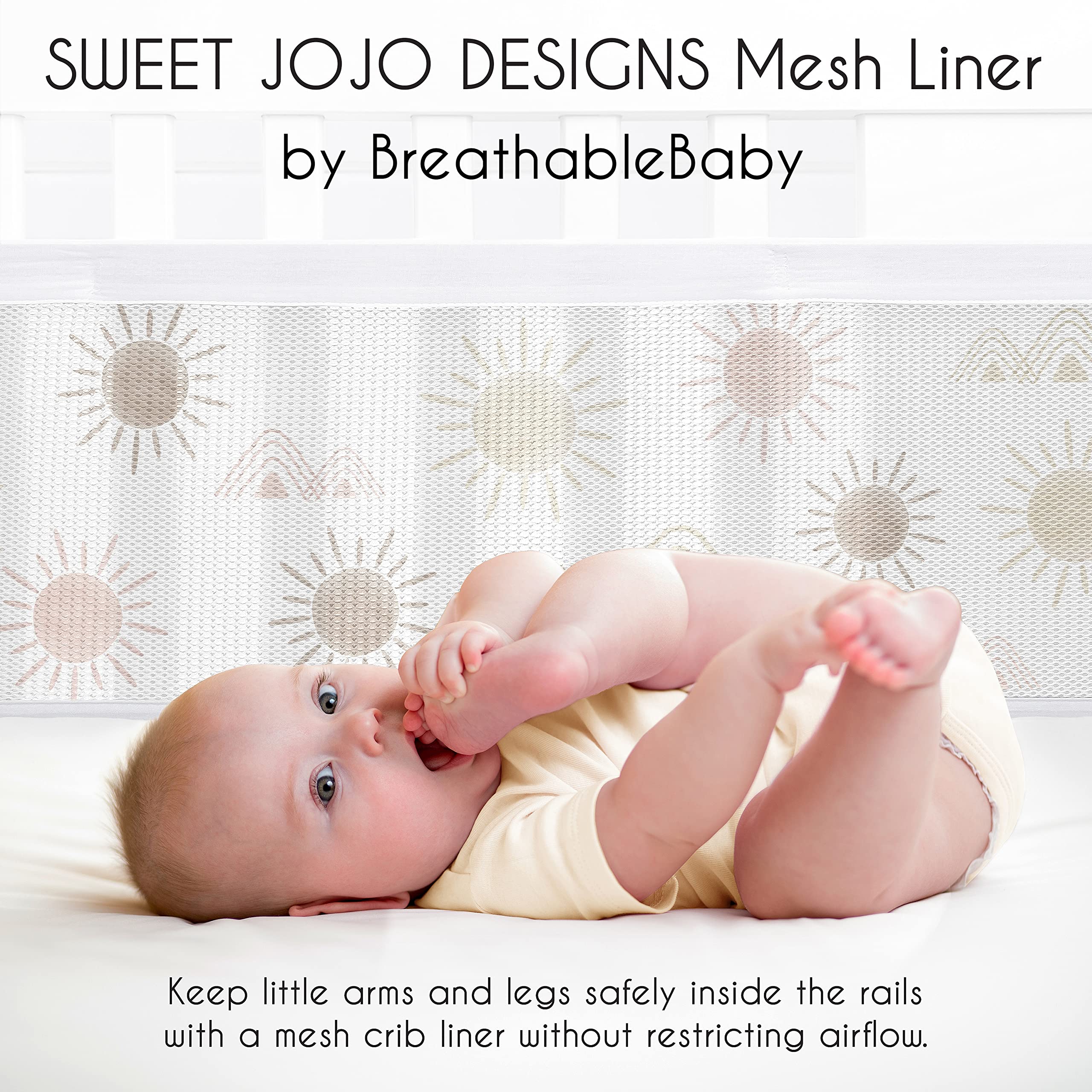 Sweet Jojo Designs desert sun closeup fabric features polyester mesh and light blocking.
