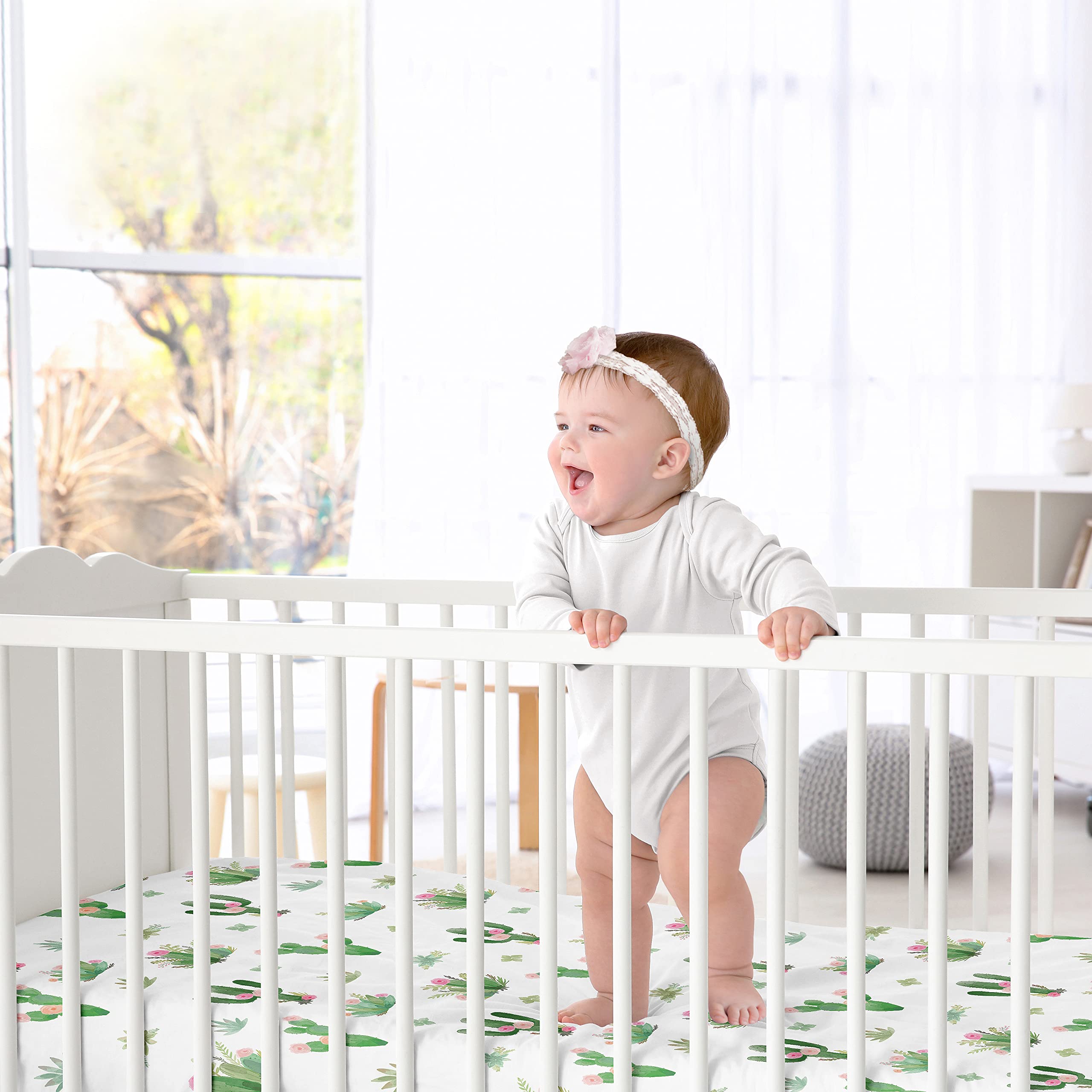Sweet Jojo Designs elastic bottom crib sheet ensures a secure snug fit
